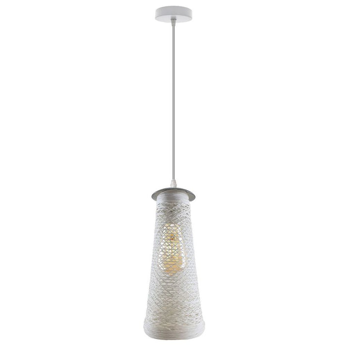 Single Round Base Handmade White Woven Twine Shade Ceiling Pendant Light Shade