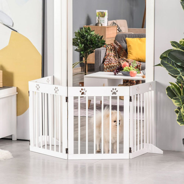 Premium Foldable Pet Gate - 4 Panel Wood Dog Barrier w/ Support Feet - Keep Your Pet Safe and Secure