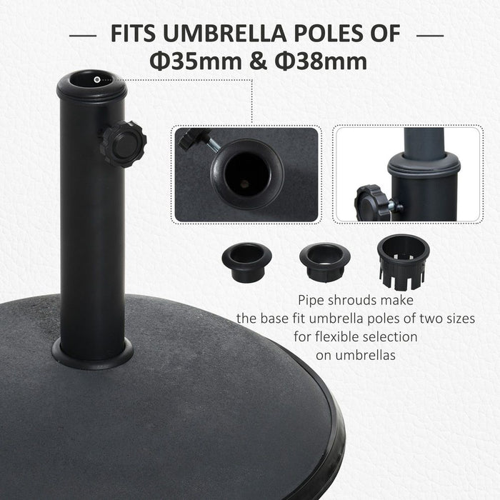 20kg Umbrella Base - Grey/Black, High Quality Steel & Cement, Accommodates 34mm/38mm Poles, Sturdy & Stable