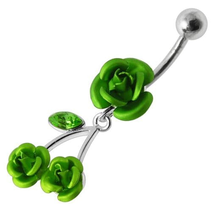 Jeweled Roses Dangling Belly Ring