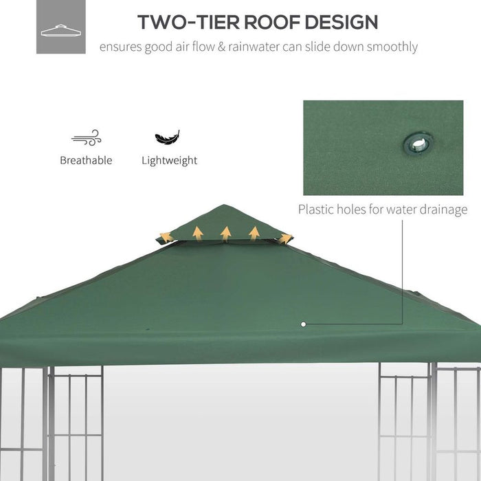 Garden Gazebo Canopy | 3x3m Replacement Roof | Dark Green | High-Quality Polyester | Outsunny