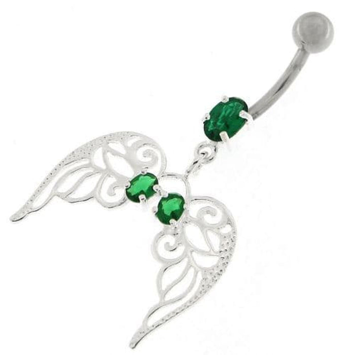 Angel Wings with Floral Silver Belly Ring