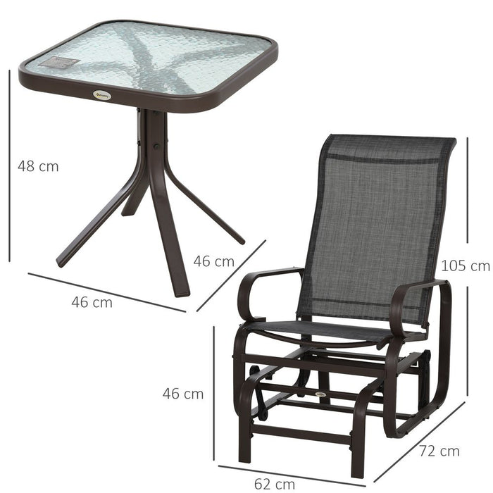 3 piece Outdoor Swing Chair with Tea Table Set, Patio Garden Rocking Furniture