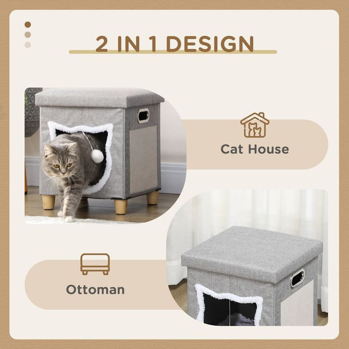 Deluxe PawHut 2-in-1 Cat Bed Ottoman w/ Cushion, Scratching Pad, Handles - Ultimate Cat and Human Comfort!