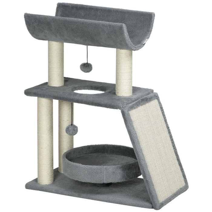 Premium Indoor Cat Tree Tower: Scratching Posts, Pad, Light Grey, Toy Ball - High Quality & Easy Assembly