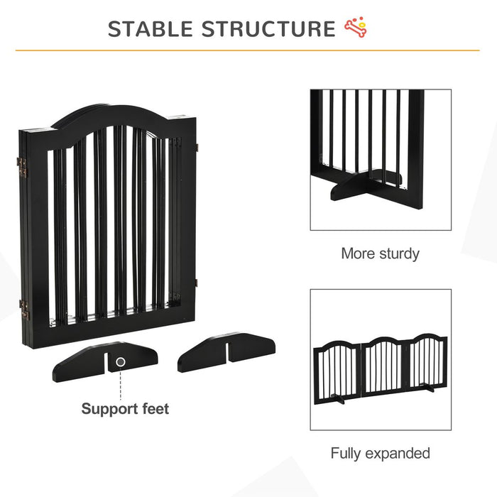 Premium Foldable Wood Dog Gate - Sturdy Panels, Support Feet, Safety Barrier - Black