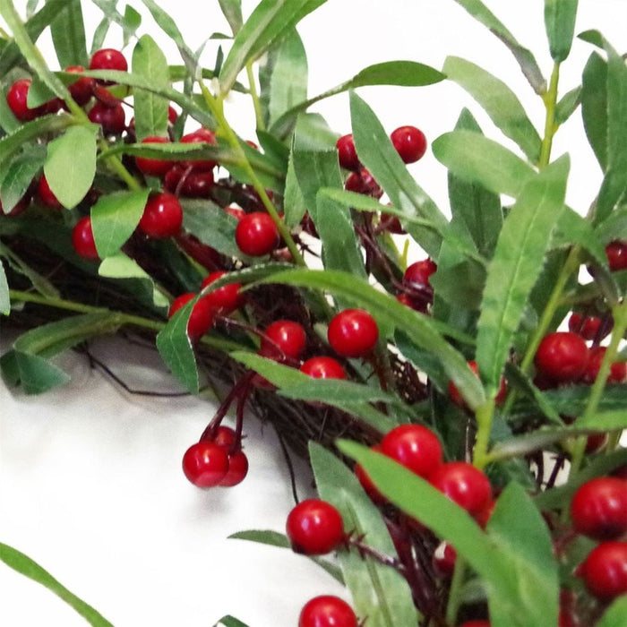 Premium 24" Christmas Mistletoe & Red Berry Wreath - Luxury Floristry, Natural Base