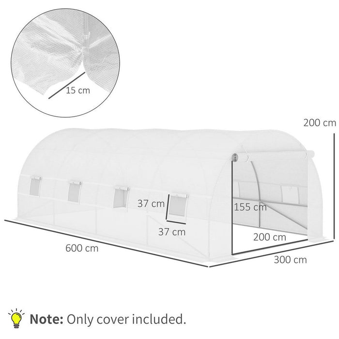 Outsunny 6x3x2m Greenhouse Replacement Cover ONLY for Tunnel Greenhouse White