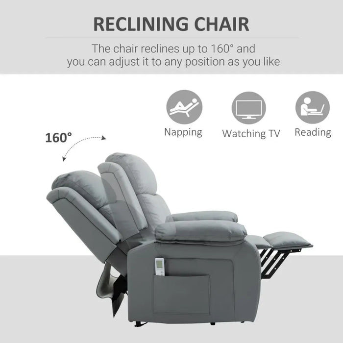 Electric Power Lift Recliner Chair with Massage Vibration Side Pocket, Grey