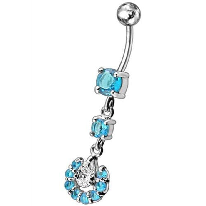 Fancy flowered Silver Dangling Navel Ring