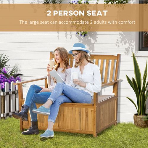 2 Seater Wood Garden Storage Bench Outdoor Storage Box Natural