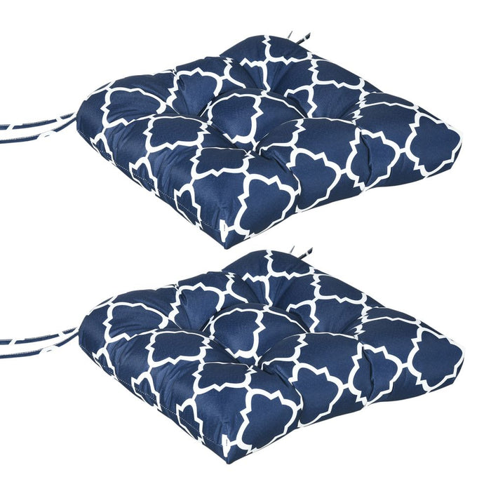 Outsunny Set of 2 Blue Chair Cushions - Garden Seat Pads with Ties - High-Quality & Stylish Design