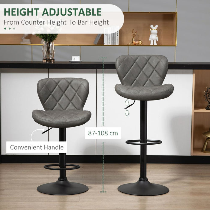 HOMCOM Adjustable Height Bar Stools Set of 2, Swivel Barstools Dark Grey