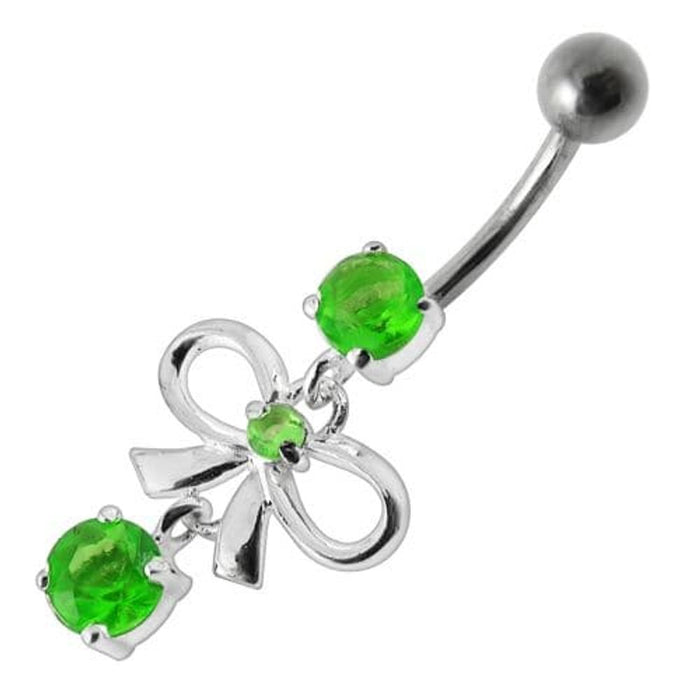 Fancy Bow Shape Jeweled Dangling Navel Ring