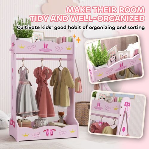 AIYAPLAY Kids Clothes Rail w/ Storage Shelves for Bedroom, Nursery, Pink