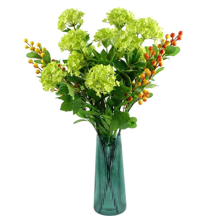 Premium 28cm Green Ridged Glass Vase - Hand Finished, Perfect for Real or Artificial Flowers