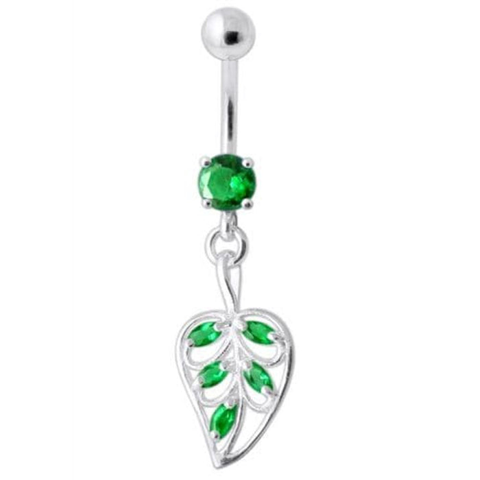 Jeweled Leaf Navel Belly Ring