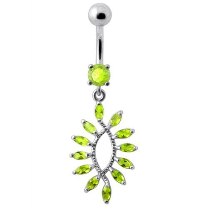 Silver Jeweled Dangling SS Curved Bar Belly Ring Body Jewelry