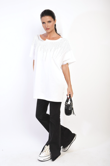 Embellished Neckline Short Sleeve Top