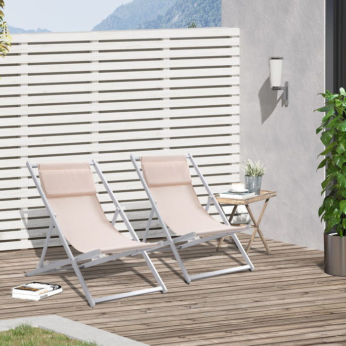 Set of 2 Folding  Deck Folding Chairs  Garden Patio Lounger, White