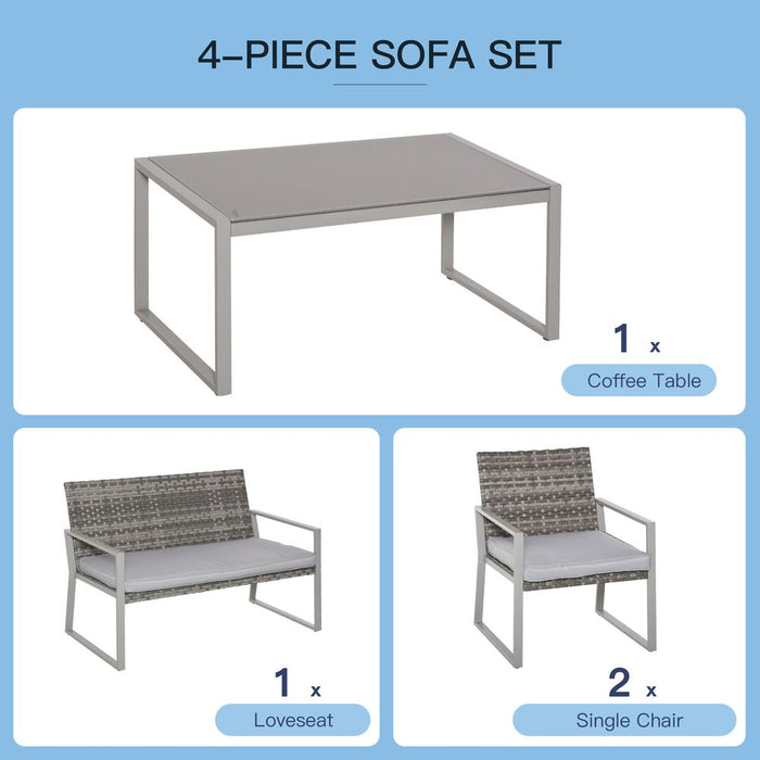 4-Piece Outdoor Garden Rattan Seating Furniture Set Grey