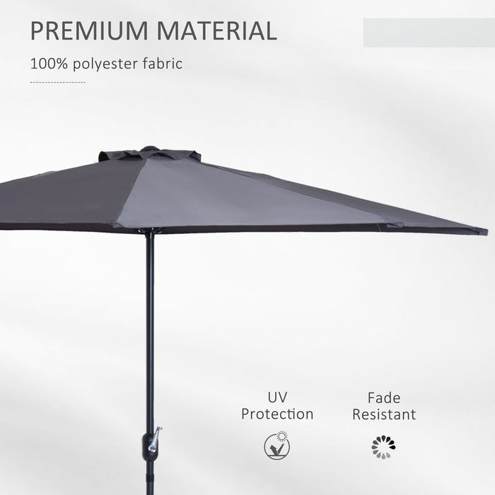 3M Half Round Umbrella - Grey Polyester/Aluminum. Perfect for Balcony or Small Garden. Durable & Easy to Clean.