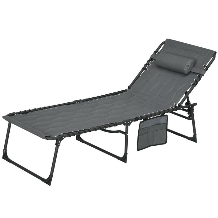 Premium Foldable Sun Lounger - Reclining Back, Padded Seat - Grey