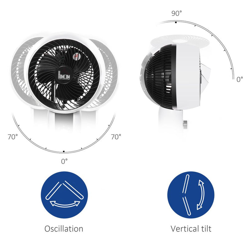 HOMCOM 9'' Air Circulator Fan 3 Speed 3 Mode, 70° Oscillation 90° Vertical Tilt, Height Adjustable, Remote Controller, for Living Room, Bedroom, Office, Black and White