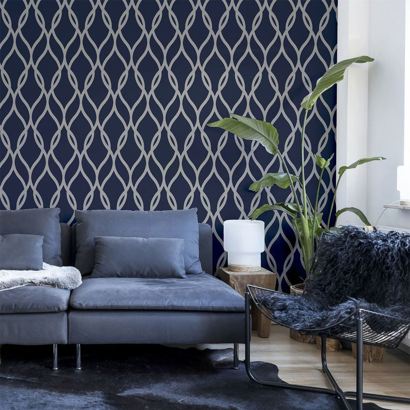 Premium Quality Sequin Trellis Navy/Silver - Professional Seller