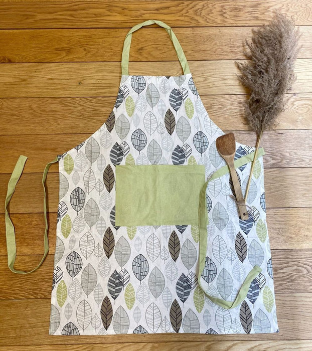 Contemporary Green Leaf Kitchen Apron - High-Quality Cotton, Stylish Design, Perfect for Cooking & Baking