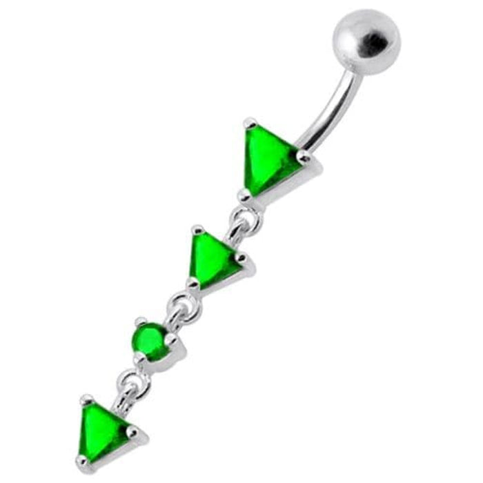 Fancy Jeweled LONG Dangling SS Banana Curved Bar Belly Ring