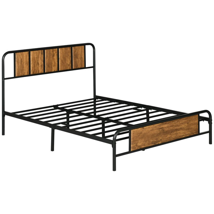 Premium Steel Double Bed Frame with Headboard - High-Quality, Sturdy Design - Brown - 145 x 199cm