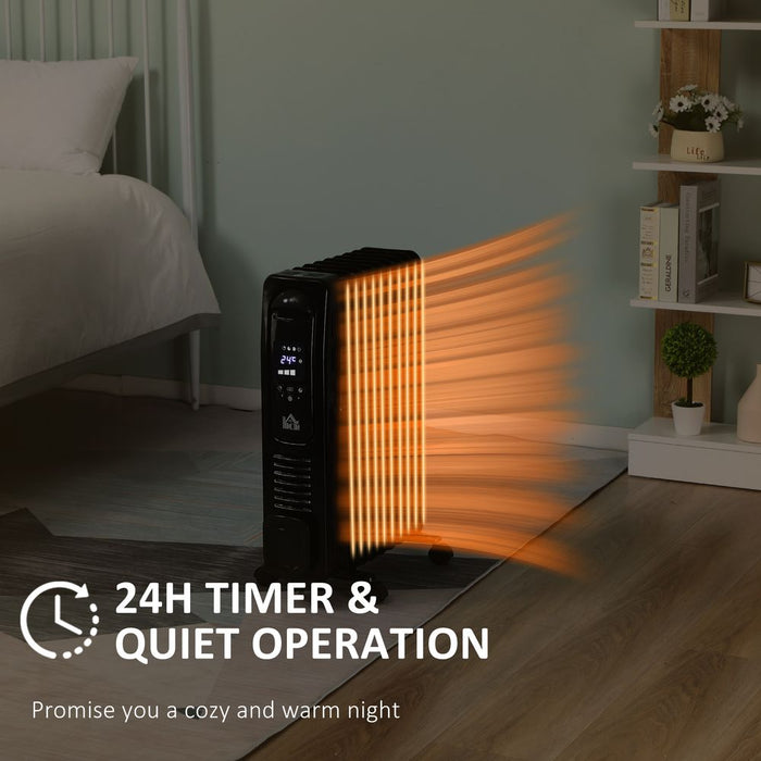 2000W Oil Filled Radiator Electric Heater LED Display Timer - Portable & Efficient Heating