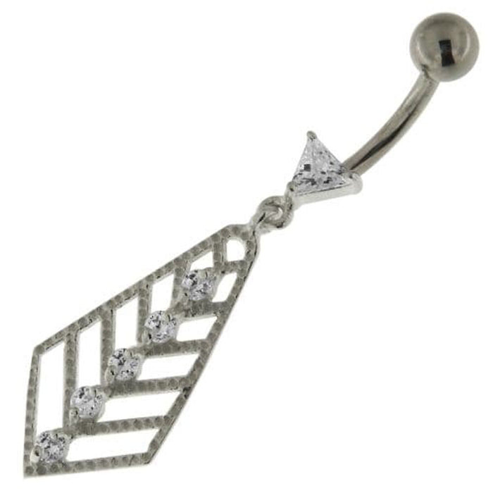 925 Sterling Silver Jeweled Arrow cut out Belly Button Ring