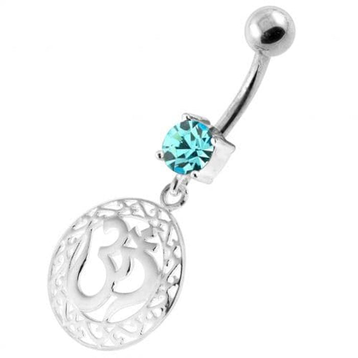 Ohm in a Floral Cut out 925 Sterling Silver Navel Bar