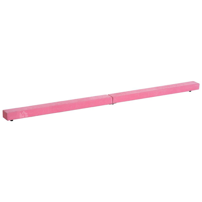 HOMCOM Balance Beam Trainer: Foldable, Pink Suede Gymnastics Equipment for Home. High-quality, versatile, and safe.