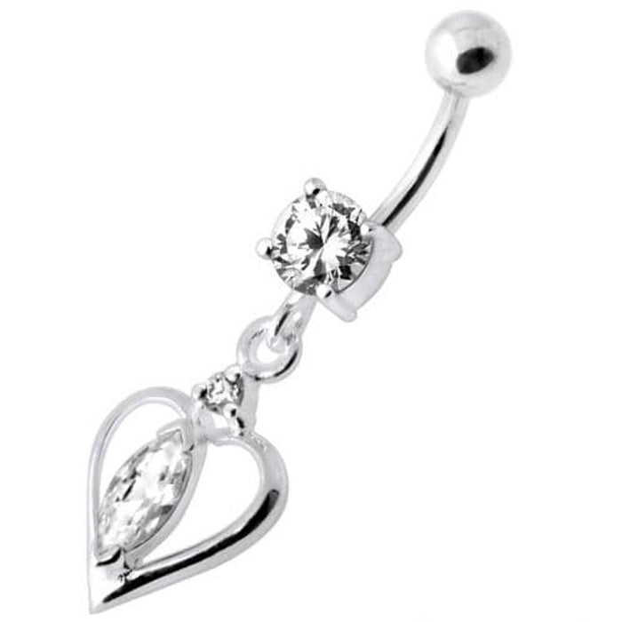 Center Jeweled Heart Silver Navel Ring