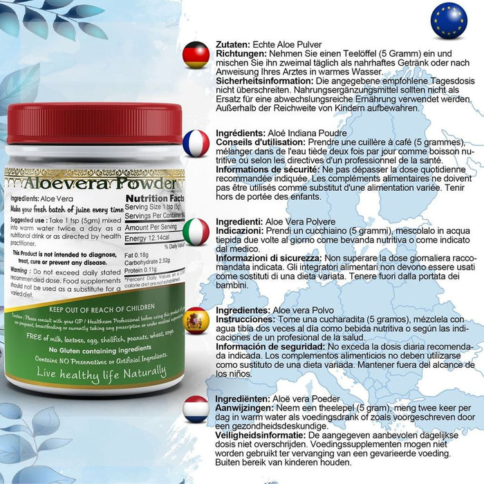 Aloe Vera Powder Hair, Skin, Body - Pure & Natural Plant, Promotes Hair Growth, Ayurvedic, Hydrating