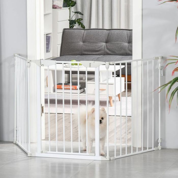 Premium Pet Safety Gate - 3-Panel Metal Fence w/ Door - White