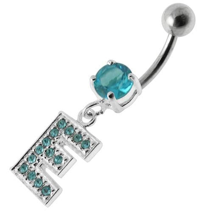 Alphabet "E" Jeweled Dangling Belly Ring