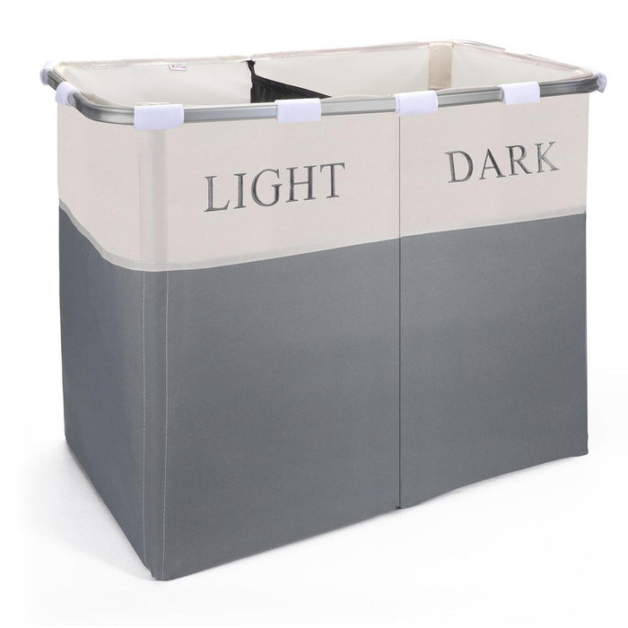 Lights and Darks Folding Laundry Sorter Basket Box Bag Bin Hamper Washing Cloths Storage 2 Compartments Metal