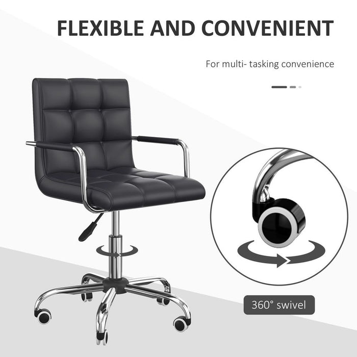 Stylish Faux Leather Swivel Office Chair w/ Arm & Wheel - Black