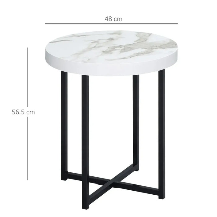 Premium Quality Marble-Top Round End Table with Metal Legs - White