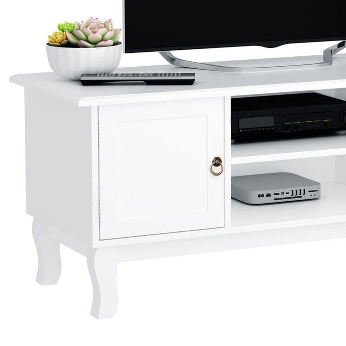 Modern TV Stand Unit – Elegant Ivory White Finish – Sturdy & Spacious – Perfect for Corners