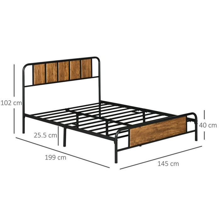 Premium Steel Double Bed Frame with Headboard - High-Quality, Sturdy Design - Brown - 145 x 199cm