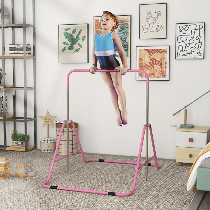 HOMCOM Kids Gymnastic Bar with Adjustable Height, Foldable Training Bar - Pink