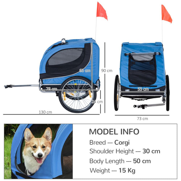 PawHut Steel Dog Bike Trailer Pet Cart Carrier for Bicycle Kit Water Resistant Travel Blue and Black