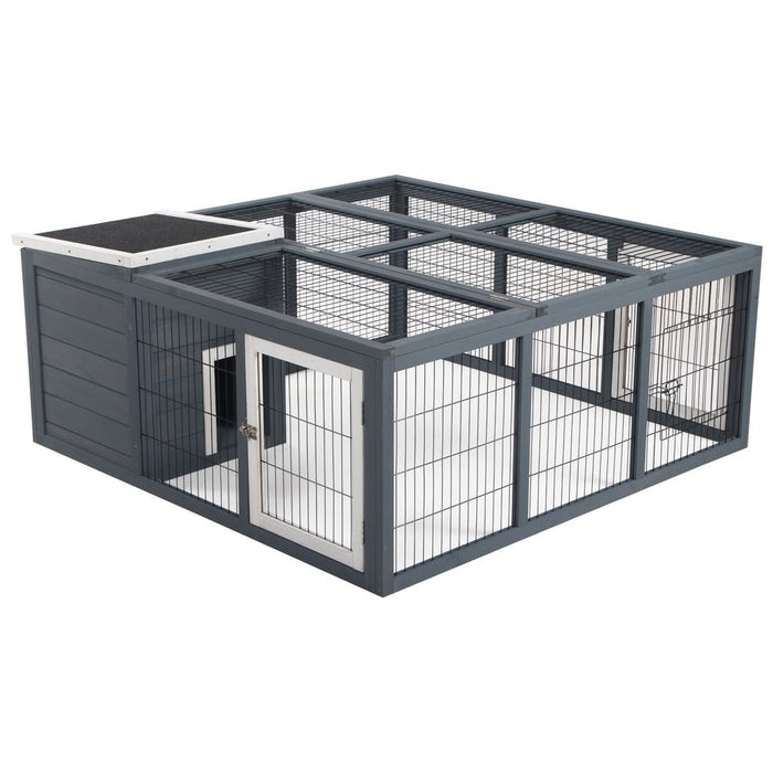 PawHut Rabbit Hutch Outdoor, Guinea Pig House, Bunny Run Cage with Openable Top for 2 Rabbits, 123 x 120 x 52cm, Grey