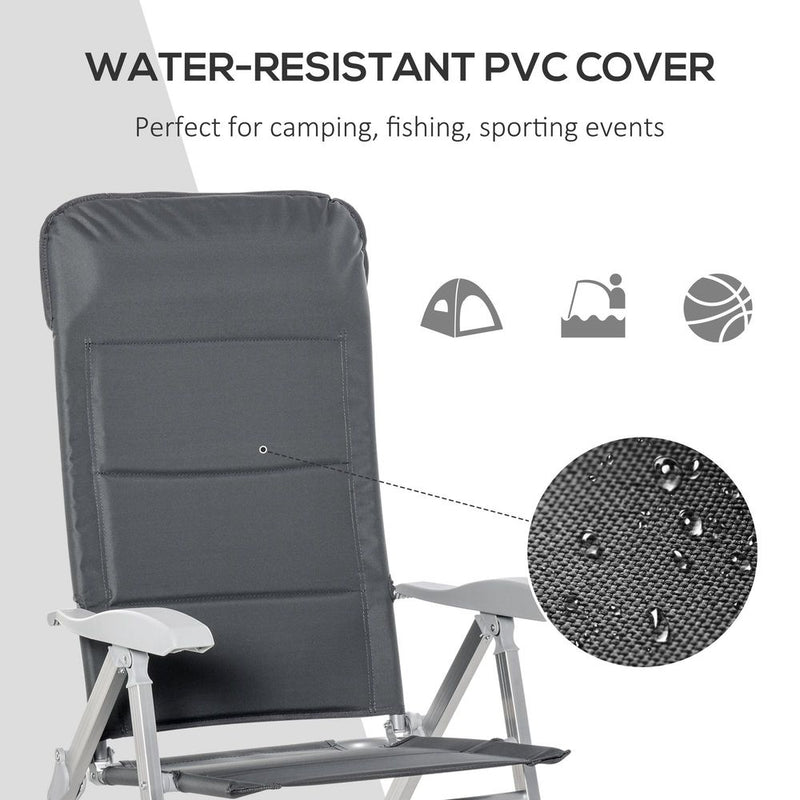 Outdoor Folding Dining Chair Set - Adjustable Back, Armrest - Portable, High Quality - Grey