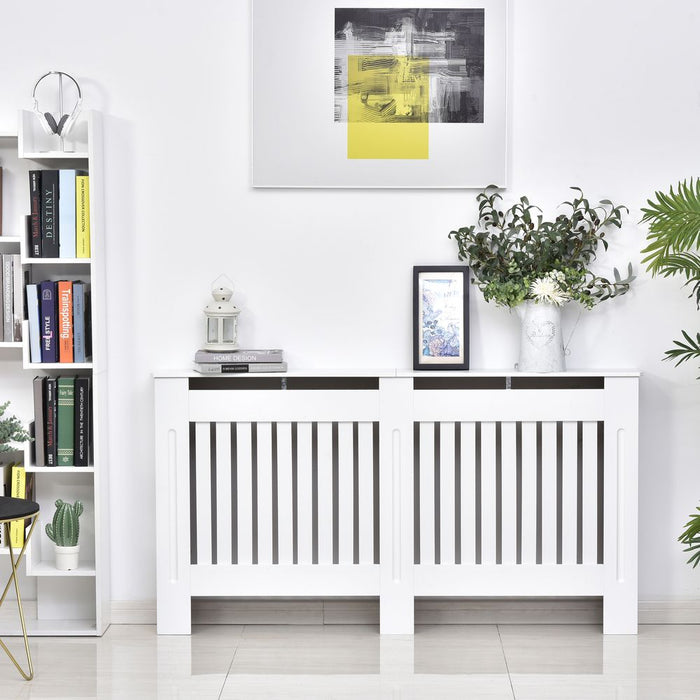 Premium White MDF Radiator Cover - Heat Efficient Slatted Cabinet - 152x19x81cm